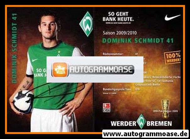 Autogramm Fussball | SV Werder Bremen | 2009 | Dominik SCHMIDT