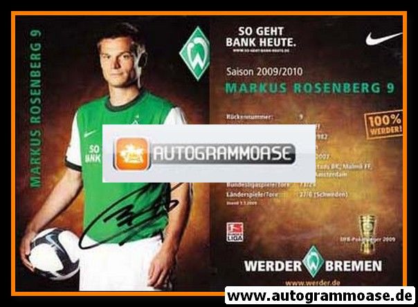 Autogramm Fussball | SV Werder Bremen | 2009 | Markus ROSENBERG