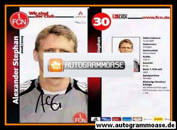 Autogramm Fussball | 1. FC Nürnberg | 2008 Portrait | Alexander STEPHAN