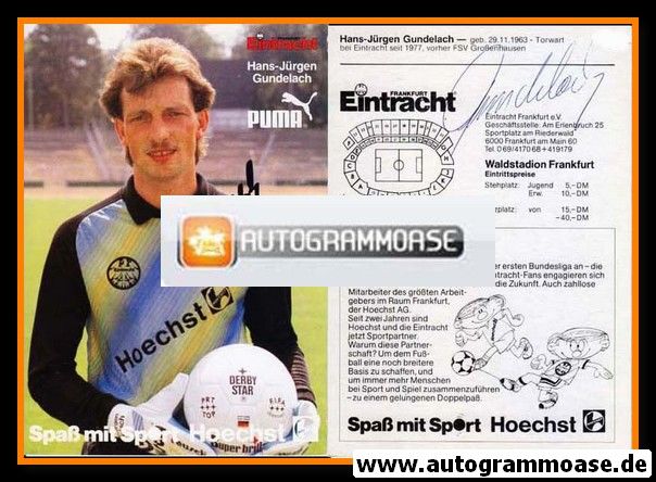 Autogramm Fussball | Eintracht Frankfurt | 1987 | Hans-Jürgen GUNDELACH