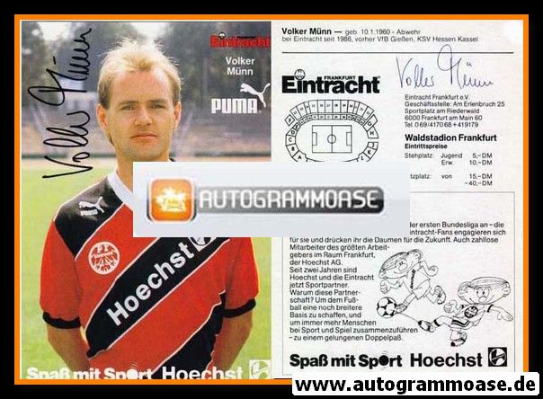 Autogramm Fussball | Eintracht Frankfurt | 1987 | Volker MÜNN