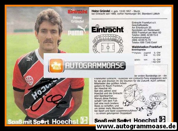 Autogramm Fussball | Eintracht Frankfurt | 1988 | Heinz GRÜNDEL