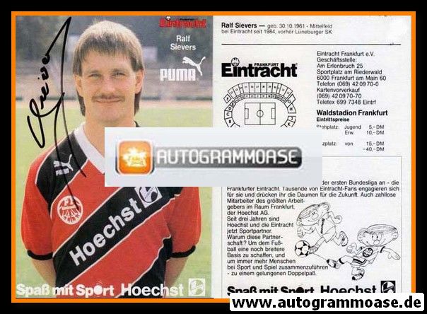 Autogramm Fussball | Eintracht Frankfurt | 1988 | Ralf SIEVERS