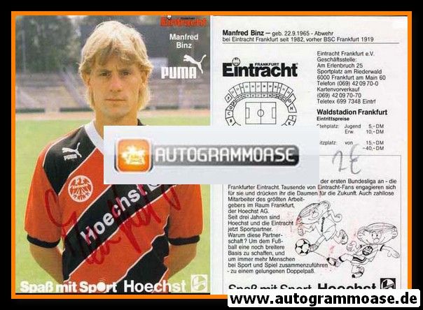 Autogramm Fussball | Eintracht Frankfurt | 1989 | Manfred BINZ