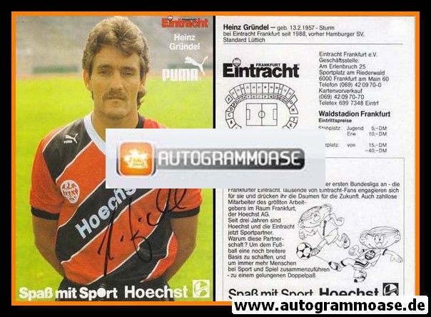Autogramm Fussball | Eintracht Frankfurt | 1989 | Heinz GRÜNDEL