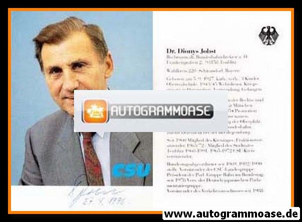 Autogramm Politik | CSU | Dionys JOBST | 1980er (Portrait Color)
