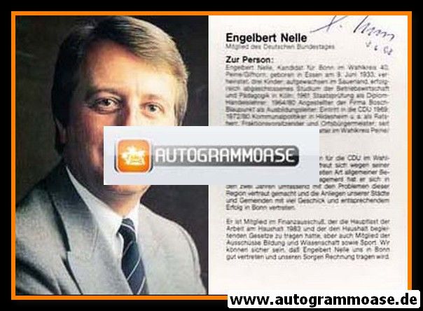 Autogramm Politik | CDU | Engelbert NELLE | 1980er (Lebenslauf)