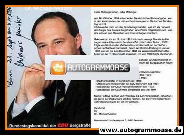 Autogramm Politik | CDU | Michael MEISTER | 1994 (Bundestagswahl)