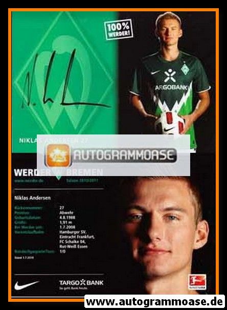 Autogramm Fussball | SV Werder Bremen | 2010 | Niklas ANDERSEN