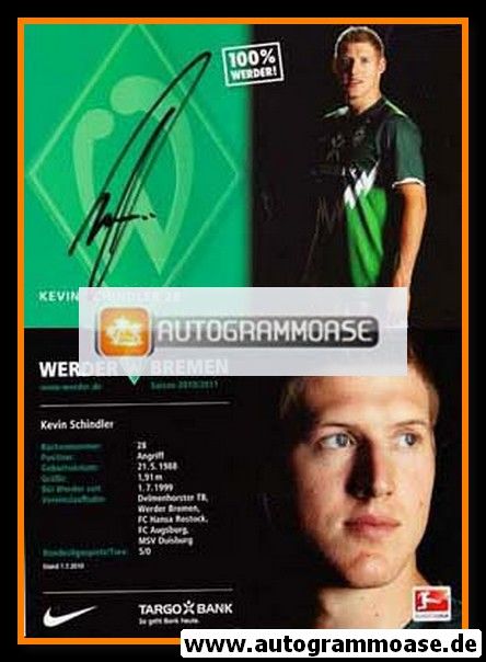 Autogramm Fussball | SV Werder Bremen | 2010 | Kevin SCHINDLER
