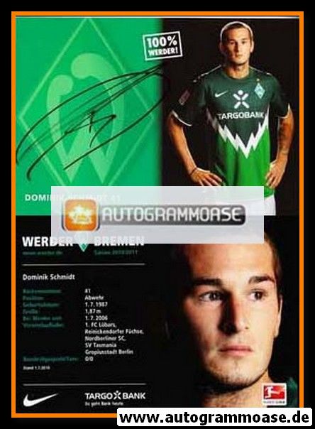 Autogramm Fussball | SV Werder Bremen | 2010 | Dominik SCHMIDT