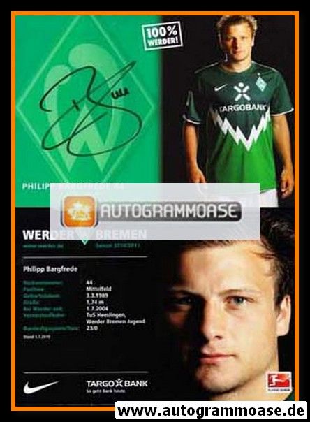 Autogramm Fussball | SV Werder Bremen | 2010 | Philipp BARGFREDE