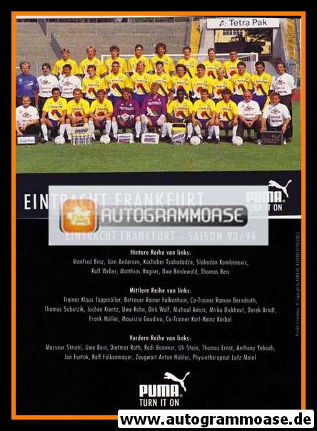 Mannschaftskarte Fussball | Eintracht Frankfurt | 1993 Puma