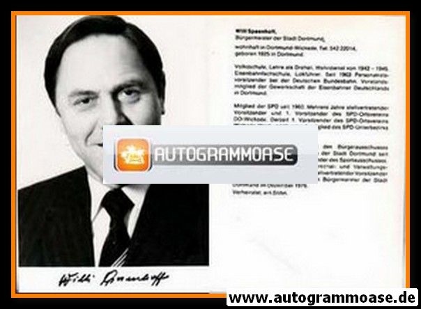 Autogramm Politik | SPD | Willi SPAENHOFF | 1970er Druck (Portrait SW)