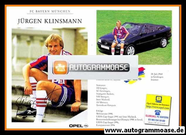 Autogramm Fussball | FC Bayern München | 1996 Druck | Jürgen KLINSMANN