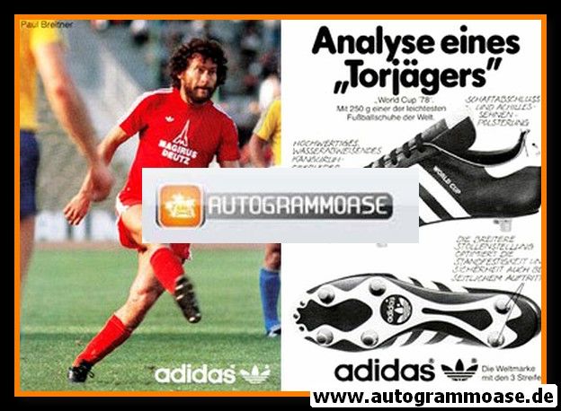 Autogrammkarte Fussball | FC Bayern München | 1980er Adidas | Paul BREITNER 