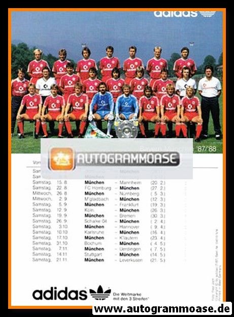 Mannschaftskarte Fussball | FC Bayern München | 1987 Adidas