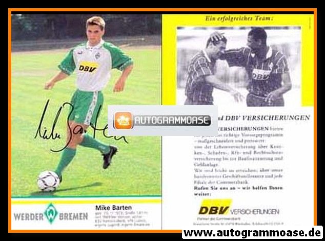 Autogramm Fussball | SV Werder Bremen | 1995 Druck | Mike BARTEN