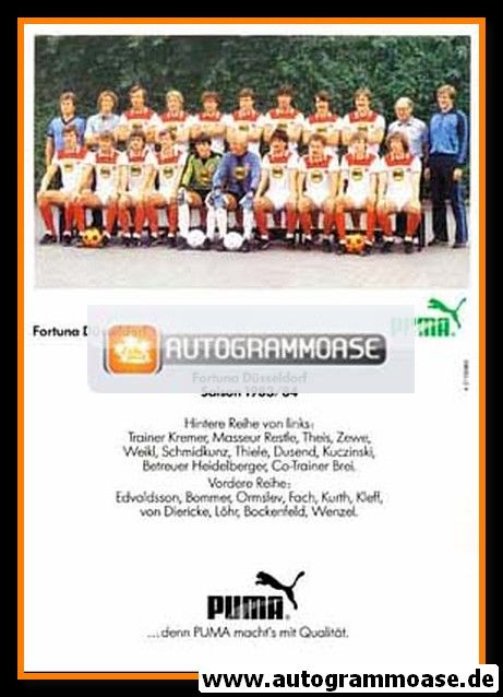 Mannschaftskarte Fussball | Fortuna Düsseldorf | 1983 Puma