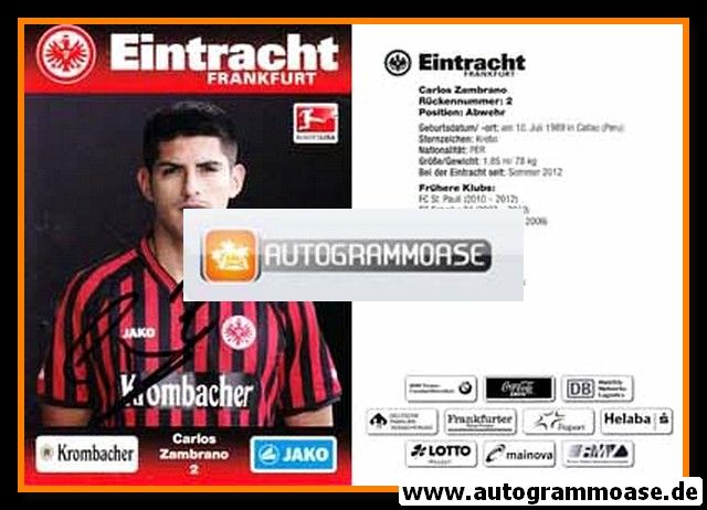 Autogramm Fussball | Eintracht Frankfurt | 2012 | Carlos ZAMBRANO