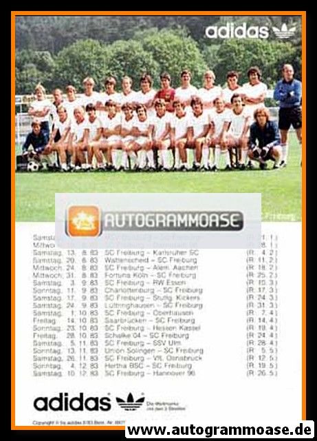 Mannschaftskarte Fussball | SC Freiburg | 1983 Adidas
