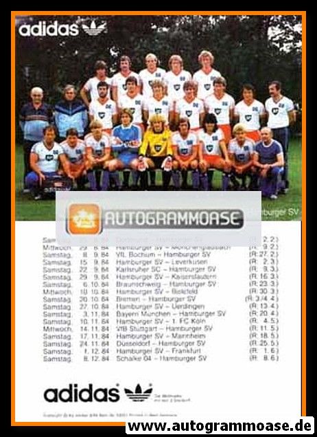 Mannschaftskarte Fussball | Hamburger SV | 1984 Adidas