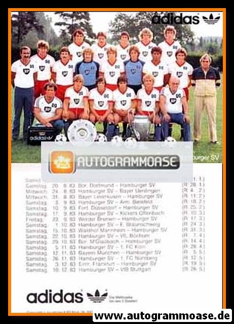 Mannschaftskarte Fussball | Hamburger SV | 1983 Adidas