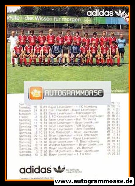 Mannschaftskarte Fussball | Bayer Leverkusen | 1983 Adidas