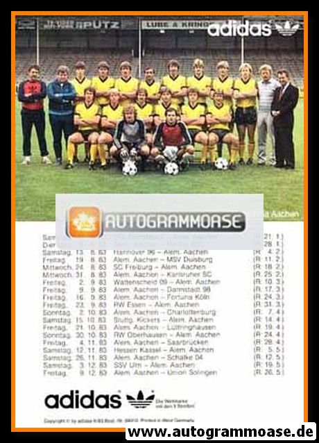 Mannschaftskarte Fussball | Alemannia Aachen | 1983 Adidas