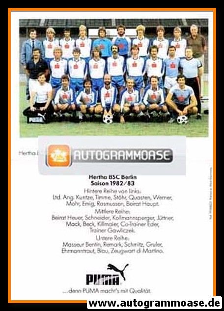 Mannschaftskarte Fussball | Hertha BSC Berlin | 1982 Puma