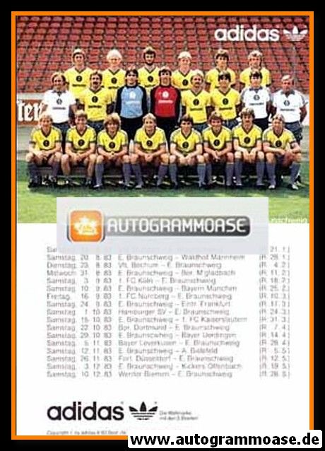 Mannschaftskarte Fussball | Eintracht Braunschweig | 1983 Adidas