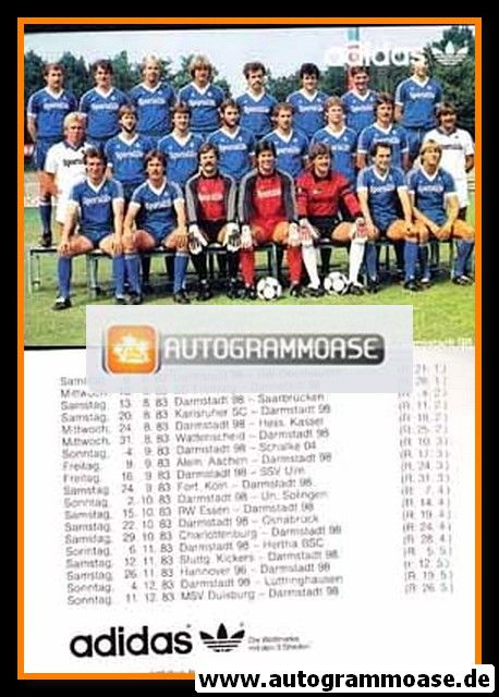 Mannschaftskarte Fussball | SV Darmstadt 98 | 1983 Adidas