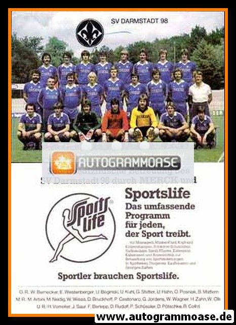 Mannschaftskarte Fussball | SV Darmstadt 98 | 1980er Dugena