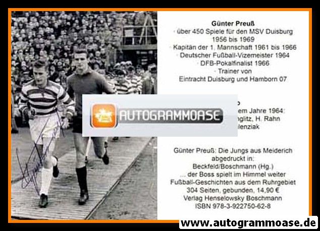Autogramm Fussball | MSV Duisburg | 1964 Retro | Günter PREUSS (Einlauf SW)