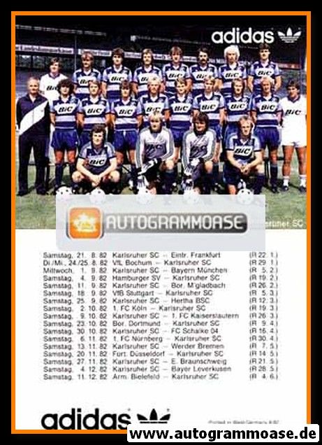 Mannschaftskarte Fussball | Karlsruher SC | 1982 Adidas