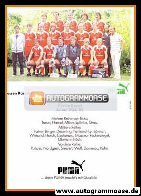 Mannschaftskarte Fussball | KSV Hessen Kassel | 1983 Puma
