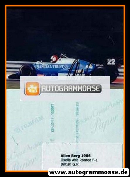 Autogramm Formel 1 | Allen BERG | 1986 Foto (Rennszene Alfa Romeo)