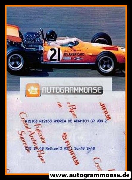 Autogramm Formel 1 | Andrea DE ADAMICH | 1970 Foto (Rennszene GP Italien McLaren)