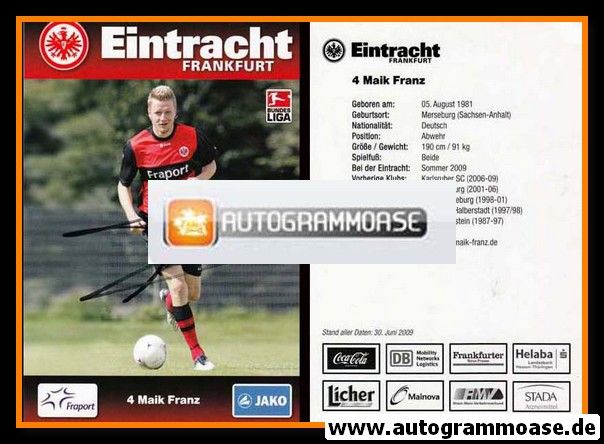 Autogramm Fussball | Eintracht Frankfurt | 2009 | Maik FRANZ