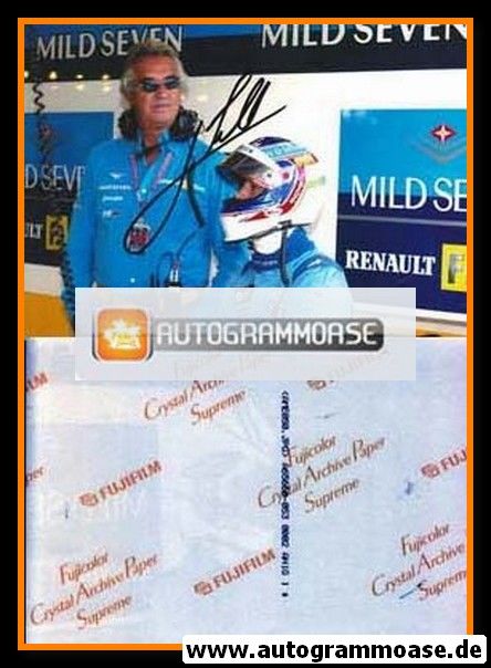 Autogramm Formel 1 | Jarno TRULLI | 2002 Foto (Boxengasse GP USA Renault mit Briatore)