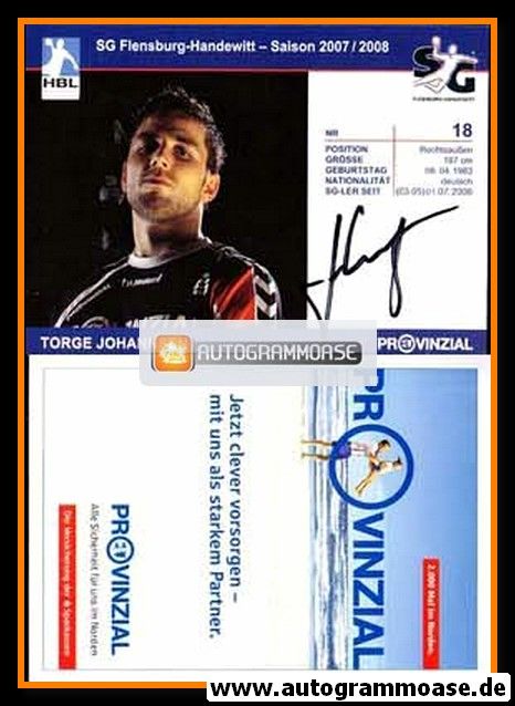 Autogramm Handball | SG Flensburg-Handewitt | 2007 | Torge JOHANNSEN