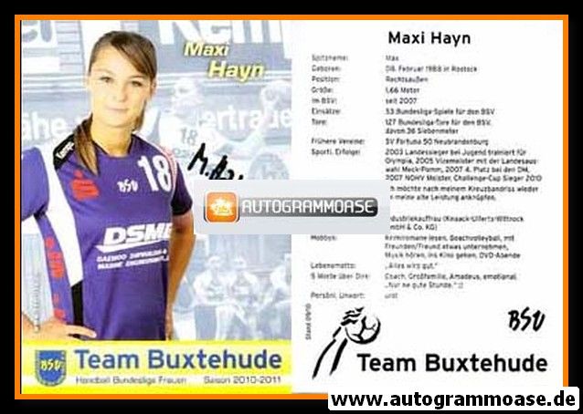 Autogramm Handball (D) | BSV Buxtehude | 2010 | Maxi HAYN