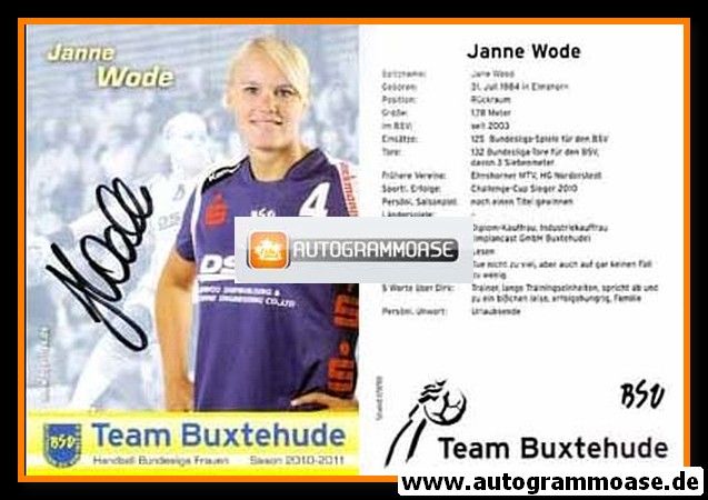 Autogramm Handball (D) | BSV Buxtehude | 2010 | Janne WODE