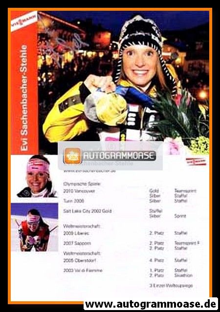 Autogramm Biathlon | Evi SACHENBACHER | 2010 (Portrait Color Viessmann) OS-Gold