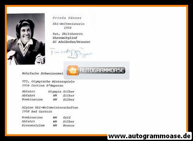 Autograph Ski Alpin | Frieda DÄNZER | 1950er (Vita mit Bild)