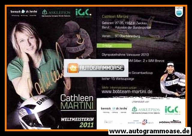 Autogramm Bob | Cathleen MARTINI | 2011 (Collage Color) Weltmeisterin