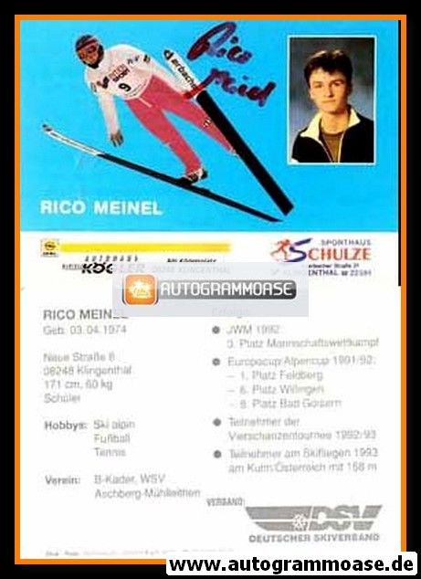 Autogramm Skispringen | Rico MEINEL | 1993 (Portrait + Sprungszene)
