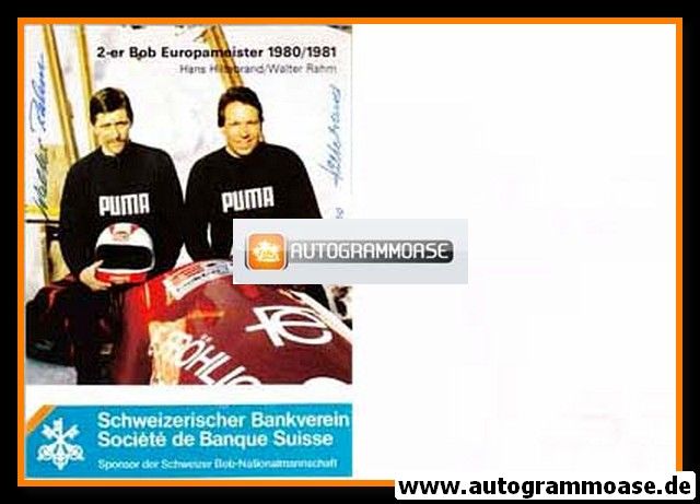 Autogramme Bob | Hans HILTEBRAND + Walter RAHM | 1980er (Schweizer Bank)