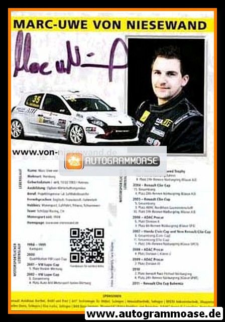 Autogramm Tourenwagen | Marc-Uwe VON NIESEWAND | 2011 (Collage)