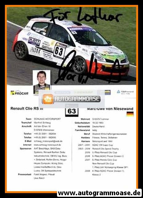 Autogramm Tourenwagen | Marc-Uwe VON NIESEWAND | 2008 (Rennszene)